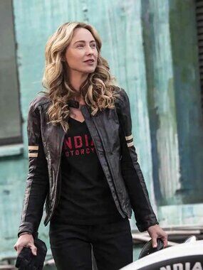 Indian Motorcycle Women's Blake Black Leather Jacket w/Cream Sleeve Stripes 2XL